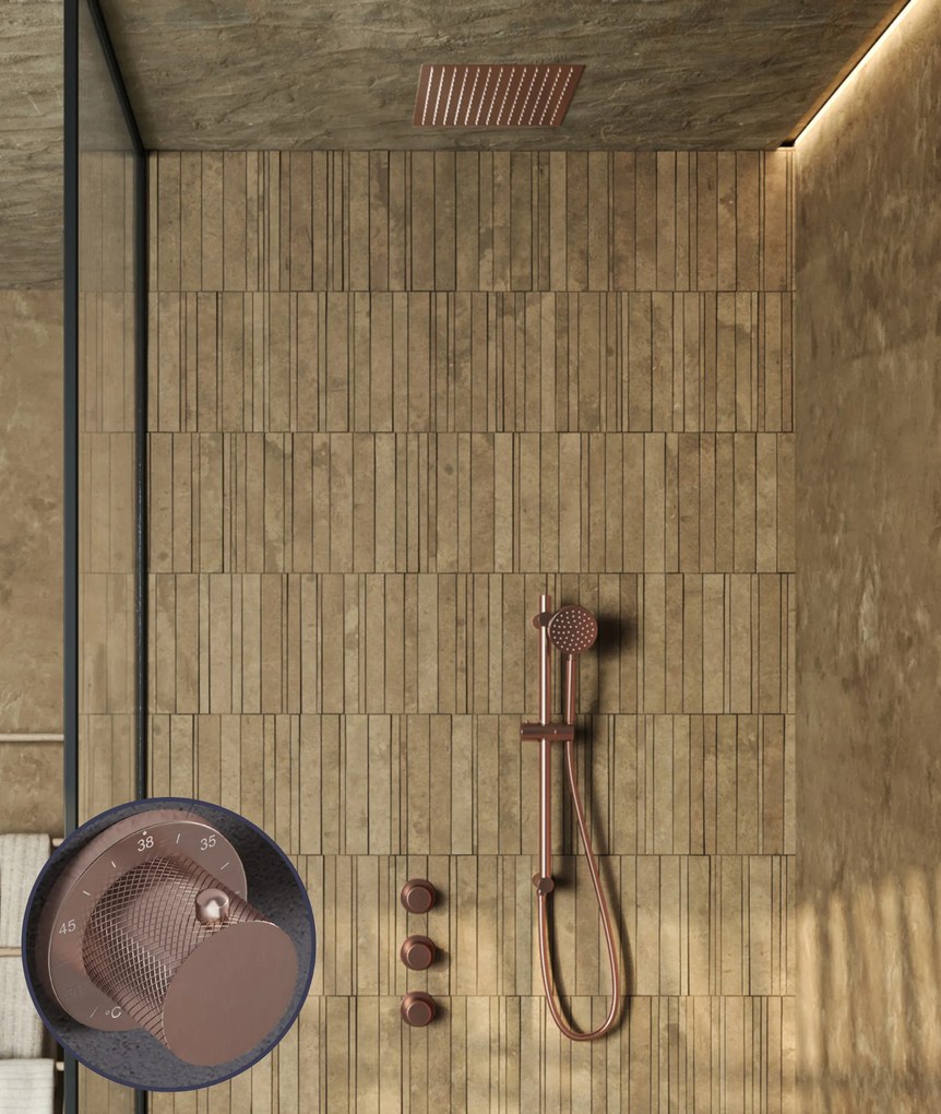 Saniclear Plus Curved inbouw regendouche met inbouw douchekop 30x30cm en glijstang geborsteld koper