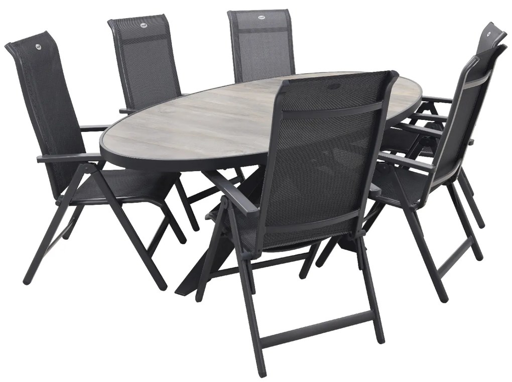 Hartman Milaan/Silva houtlook 240x115 cm. ovale tuinset - 7-delig