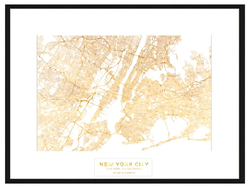 Rivièra Maison - Wall Art Golden Map of New York 60x80 - Kleur: goud