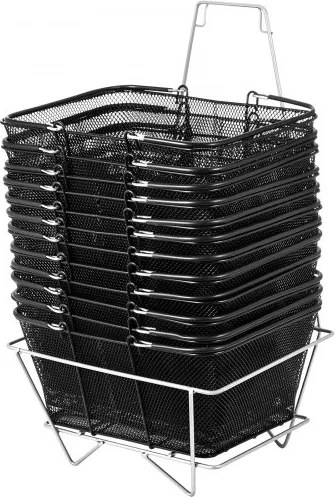 VEVOR Winkelmandjes met Handgrepen, 12-pack Zwarte Metalen Winkelmand, Draagbare Draadmand, Zwarte Draadmand Winkelmandset voor Supermarkten, Winkels, Boodschappen, Zwart