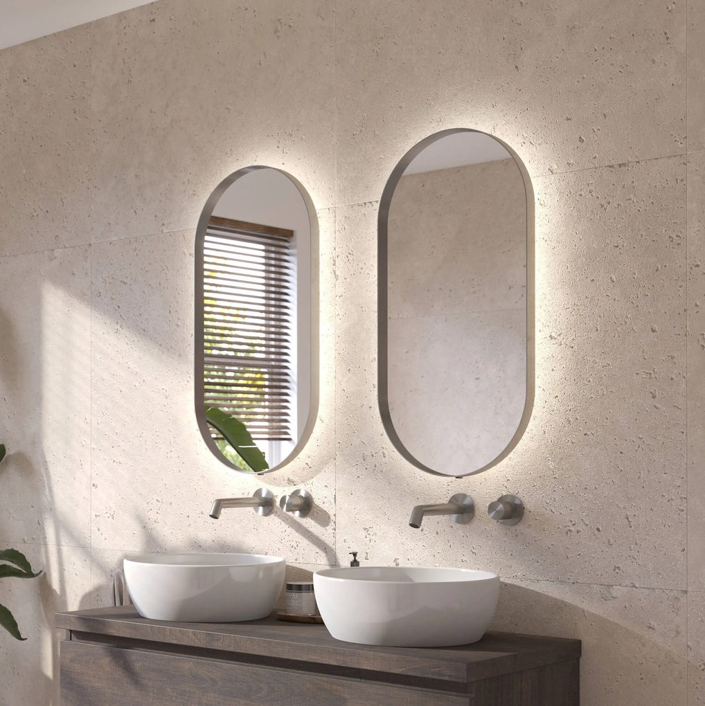 Ben Vita ovale spiegel met LED verlichting en anti-condens 40x80 cm Geborsteld RVS