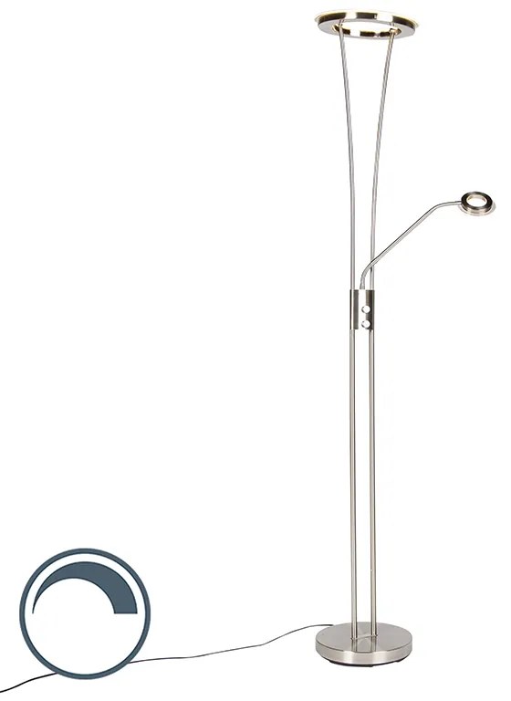 Moderne vloerlamp staal en glas incl. LED met leesarm - Divine