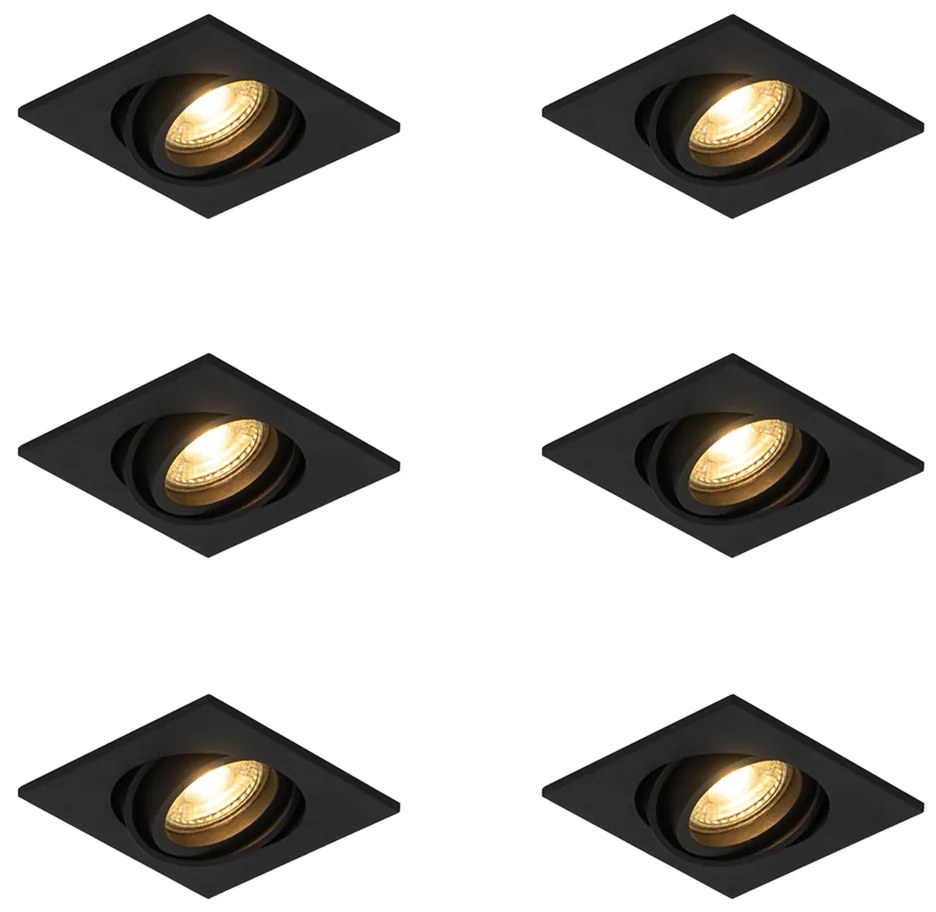 Set van 6 Moderne inbouwspot zwart verstelbaar - Club