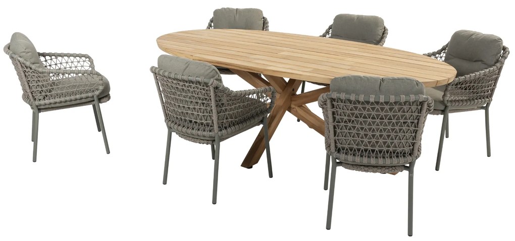 4 Seasons Outdoor Jura dining set olijfgroen met Prado tafel ovaal blad 240 cm      taupe weerbestendig