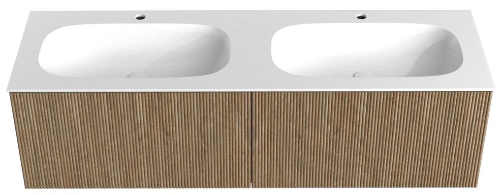 Mondiaz Kurve 150cm badmeubel dusk met 2 lades en wastafel big small dubbel 2 kraangaten