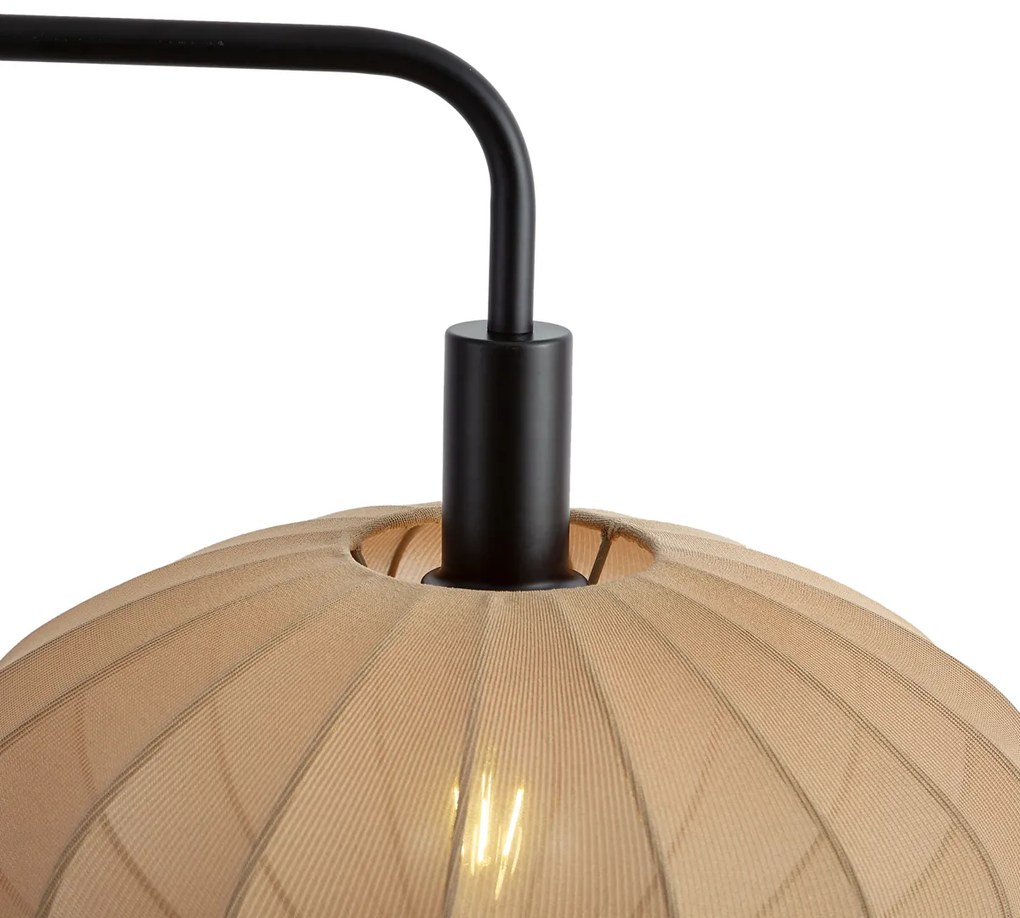 Japandi vloerlamp zwart met stoffen bruine kap - Bida