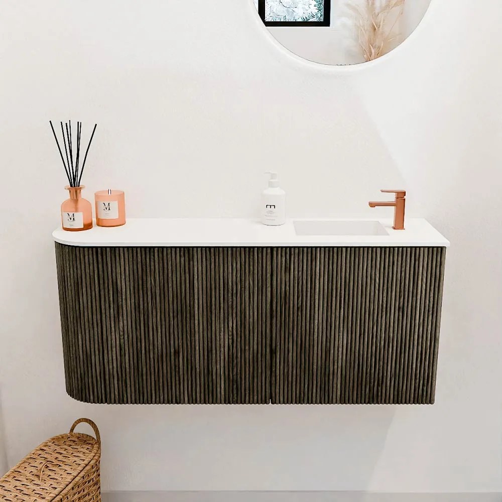 Mondiaz Joya 90cm toiletmeubel ronding links shadow met wastafel faye rechts 1 kraangat talc