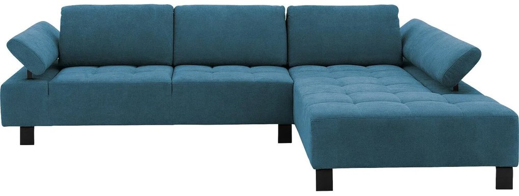 Goossens Bank Alvin blauw, stof, 3-zits, modern design met chaise longue rechts