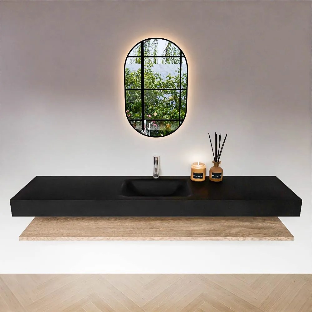 Zaro Alan badmeubel 190cm met planchet washed oak en vrijhangende wastafel cloud midden 1 kraangat urban