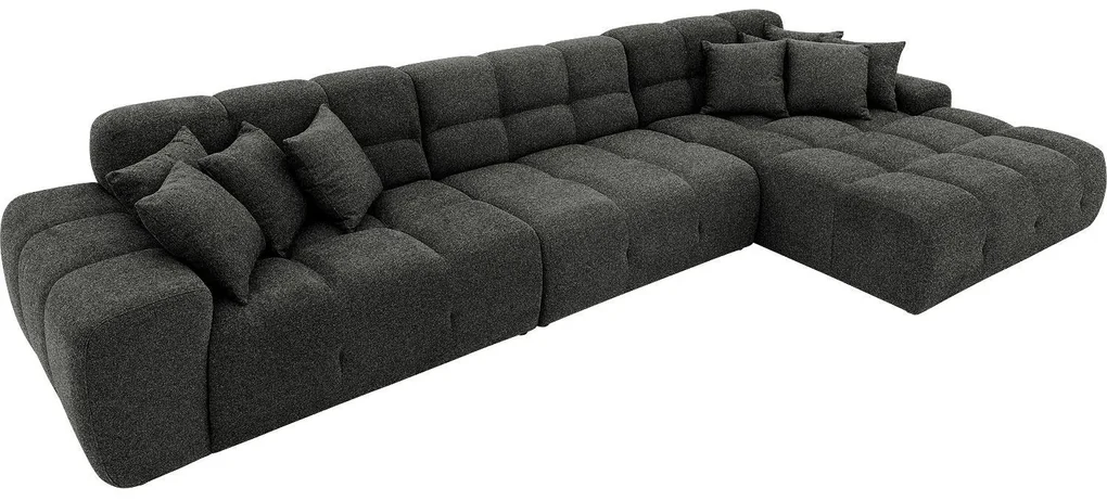 Goossens Excellent Bank Kubus - 30 X 30 Cm Stiksel zwart, stof, 1,5-zits, modern design met chaise longue rechts