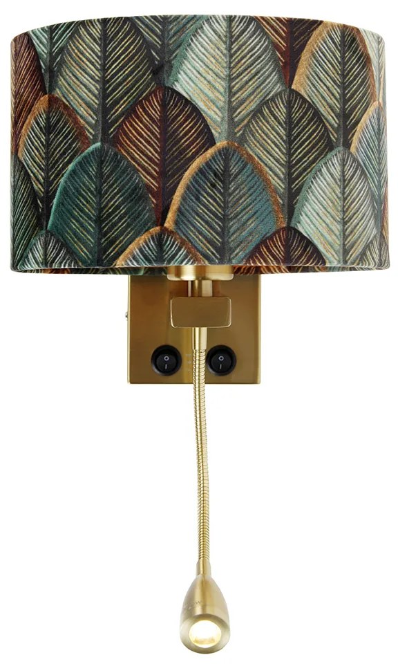 Wandlamp messing met ovale velours kap blad design 25cm - Brescia Combi