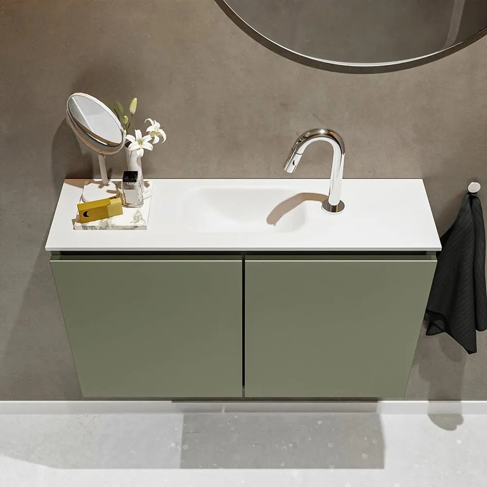 Mondiaz Ture 80cm toiletmeubel army met wastafel talc midden 1 kraangat