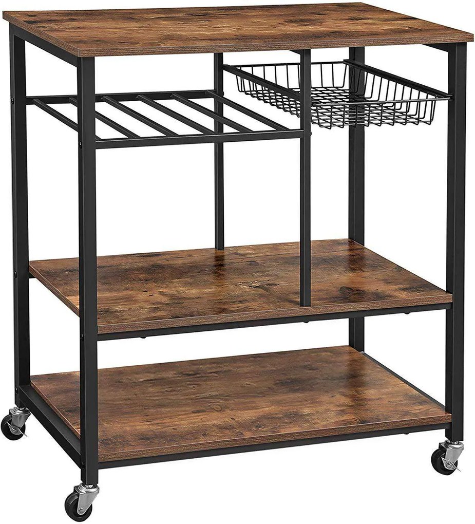 Nancy's Richland Vintage Keukenwagen - Serveerwagen - Keukentrolleys - Rustiek Bruin - Industriële Trolley - 80 x 40 x 86.5 cm