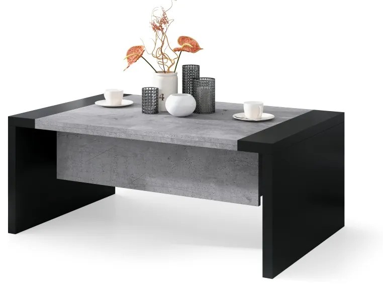 SPACE beton / zwart, opklapbare salontafel, in hoogte verstelbaar