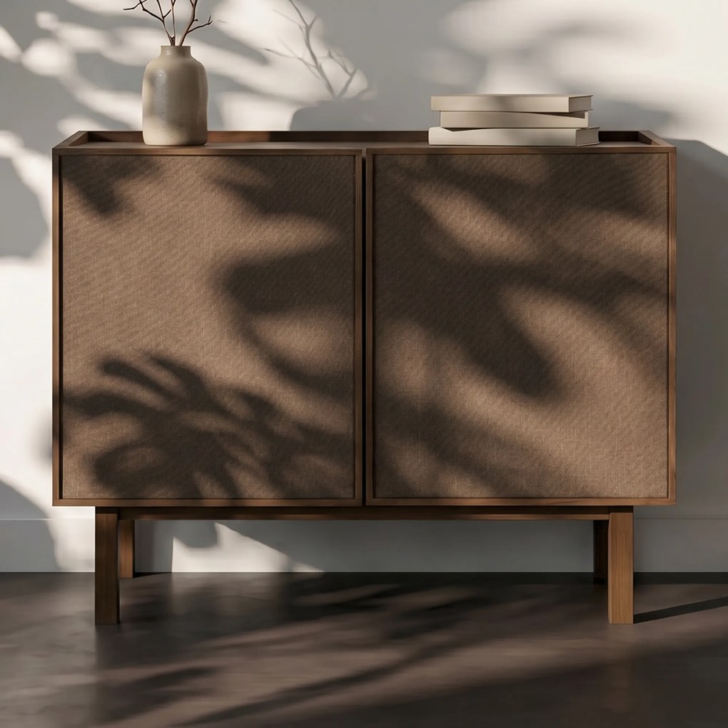 Kastje Walnoot Met Stoffen Deuren 90 Cm - 90x40x60cm.