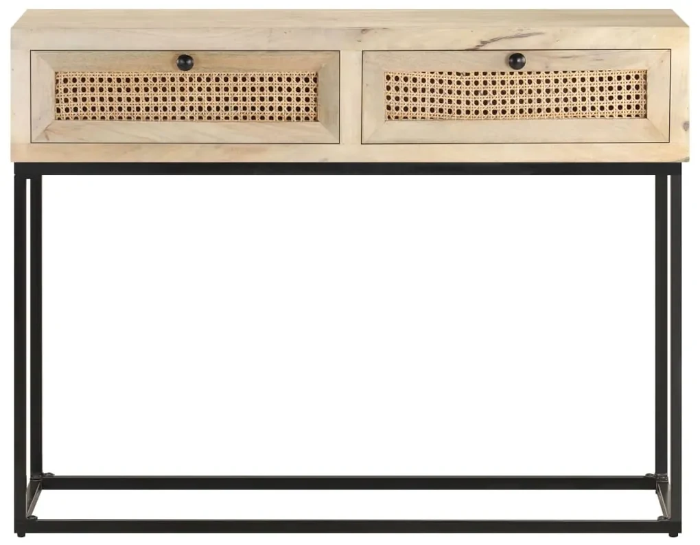 vidaXL Wandtafel 100x35x76 cm massief mangohout en natuurlijk riet
