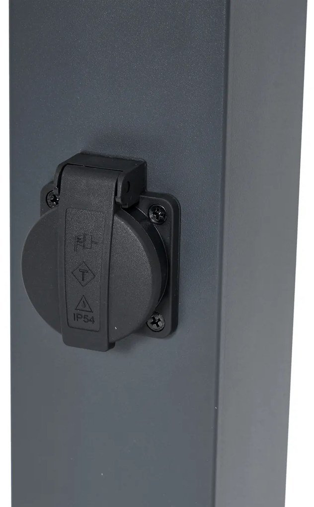 Buitenlamp donkergrijs met smoke glas 80cm IP44 met stopcontact en bewegingssensor - Malios