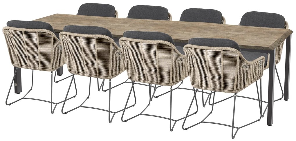 Taste by 4 Seasons Belmond tuinset naturel met Goa tafel Robusto teak blad 280 × 95 cm SALE    beige weerbestendig