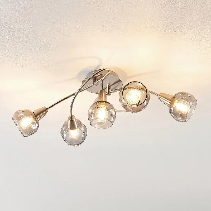 Almina plafondlamp, rookglas, 5-lamps - lampen-24
