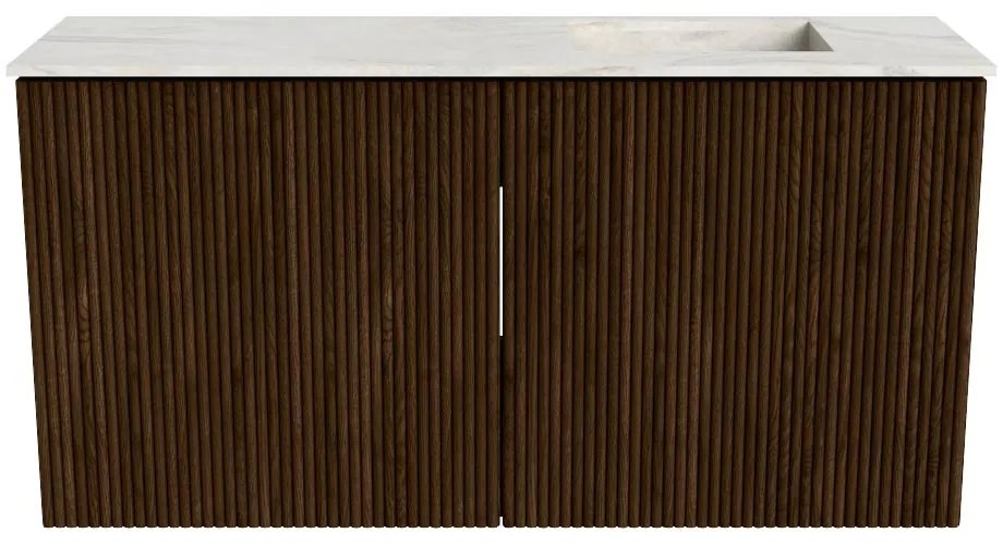 Mondiaz Joya DLux 80cm toiletmeubel walnut met wastafel faye rechts zonder kraangat ostra