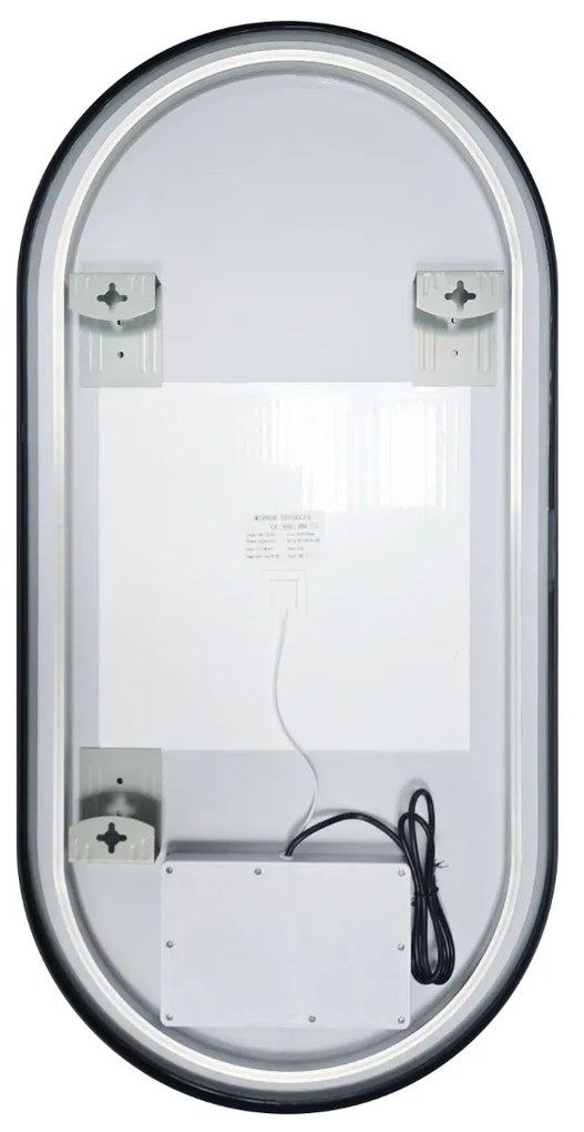 Saniclear Parma Black ovale spiegel met verwarming, direct en indirect licht mat zwart 100x50cm