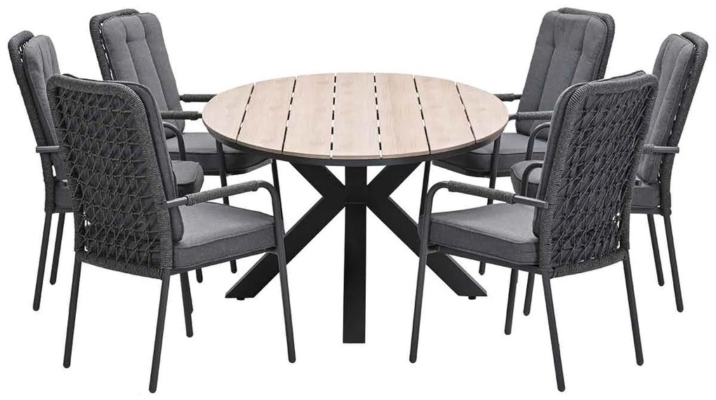 Garden Impressions Aleria tuinset 7-delig - Tulli tuintafel 220x115xH75 cm - light teak vironwood