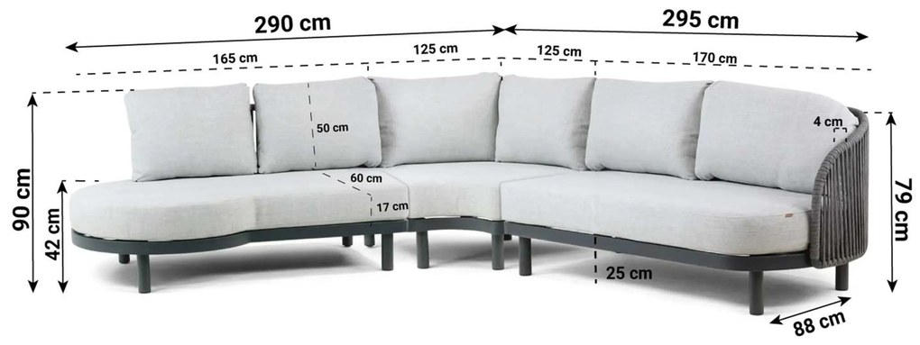 Hoek loungeset 5 personen Aluminium/rope Grijs  Santika Furniture Santika