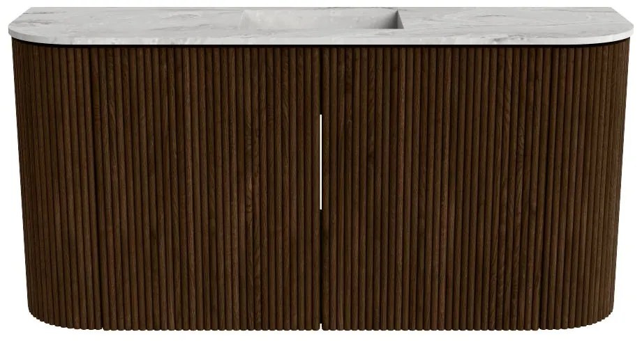 Mondiaz Joya DLux 85cm toiletmeubel ronding links/rechts walnut met wastafel faye midden 1 kraangat glace