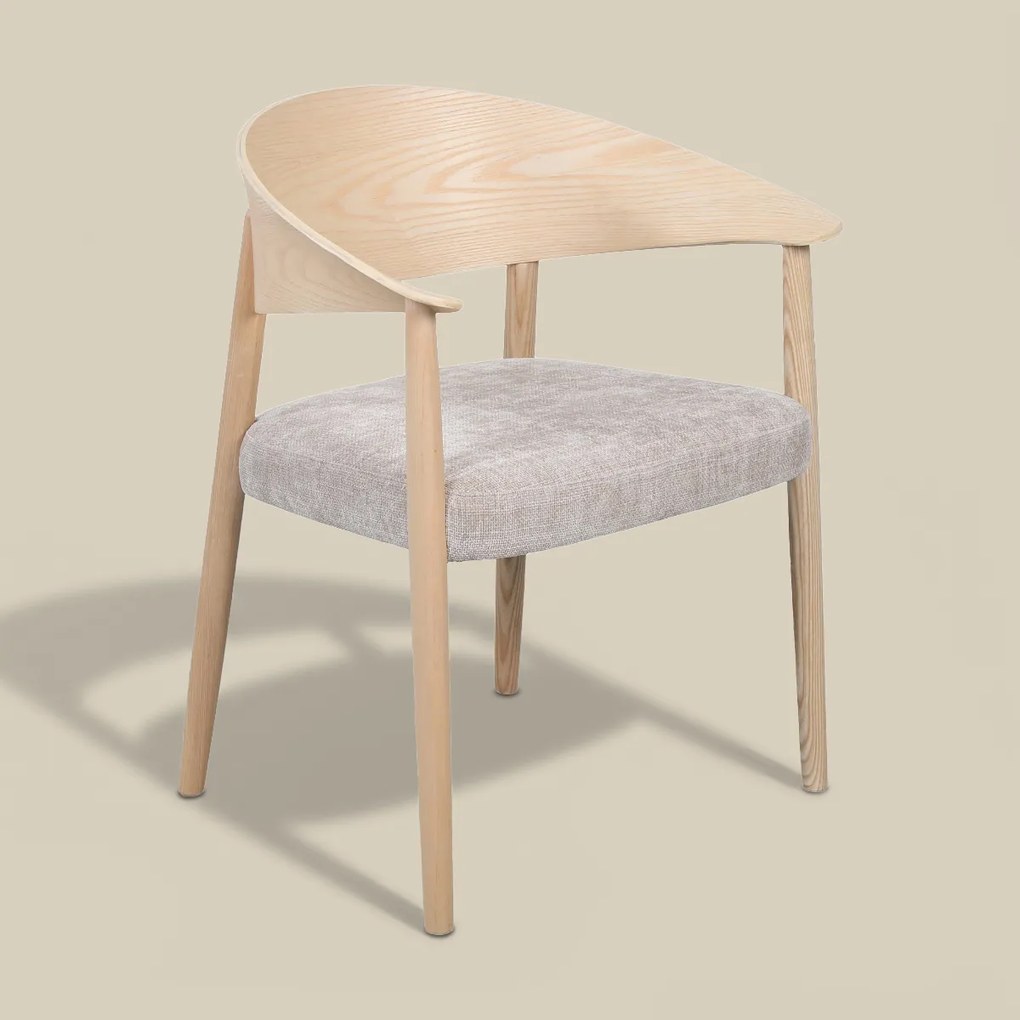 Eetkamerstoel Gebogen Hout Met Beige Stof