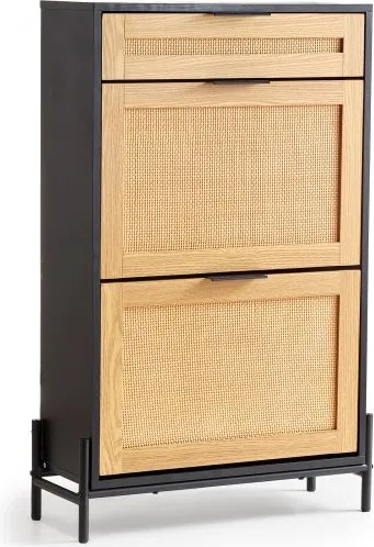 VEVOR Schoenenkast Schoenenkast van rotan met 2 uitklapbare lades en 1 uittrekbare lade, metalen poten, smalle schoenenkast Ideaal voor entree, halkast, hal schoenenkieper Zwart