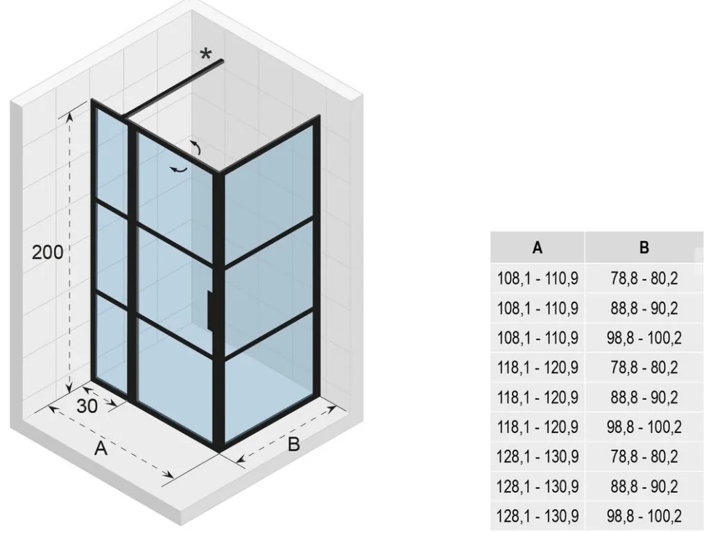 Riho Grid GB203 douchecabine 130x100cm matzwart