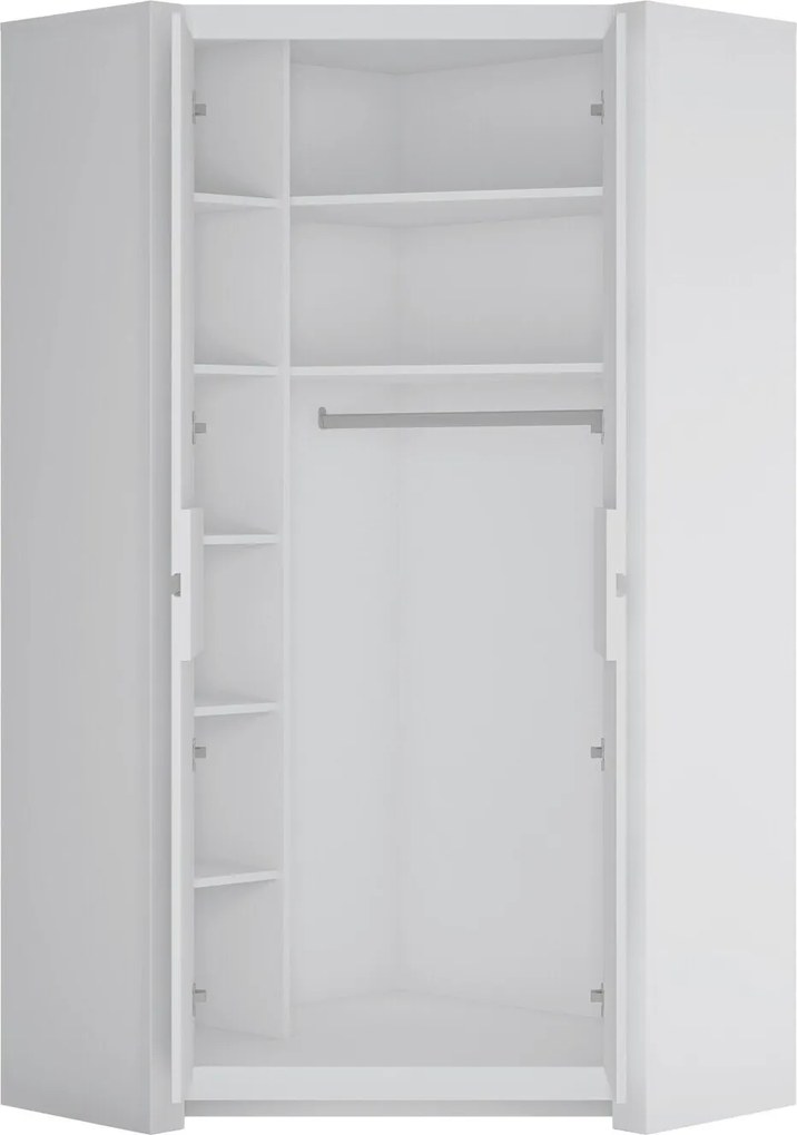 Hoekkledingkast Domodeu 108, Wit, 199x103x103cm, 137.4 kg, Kledingkast deuren: Met scharnieren