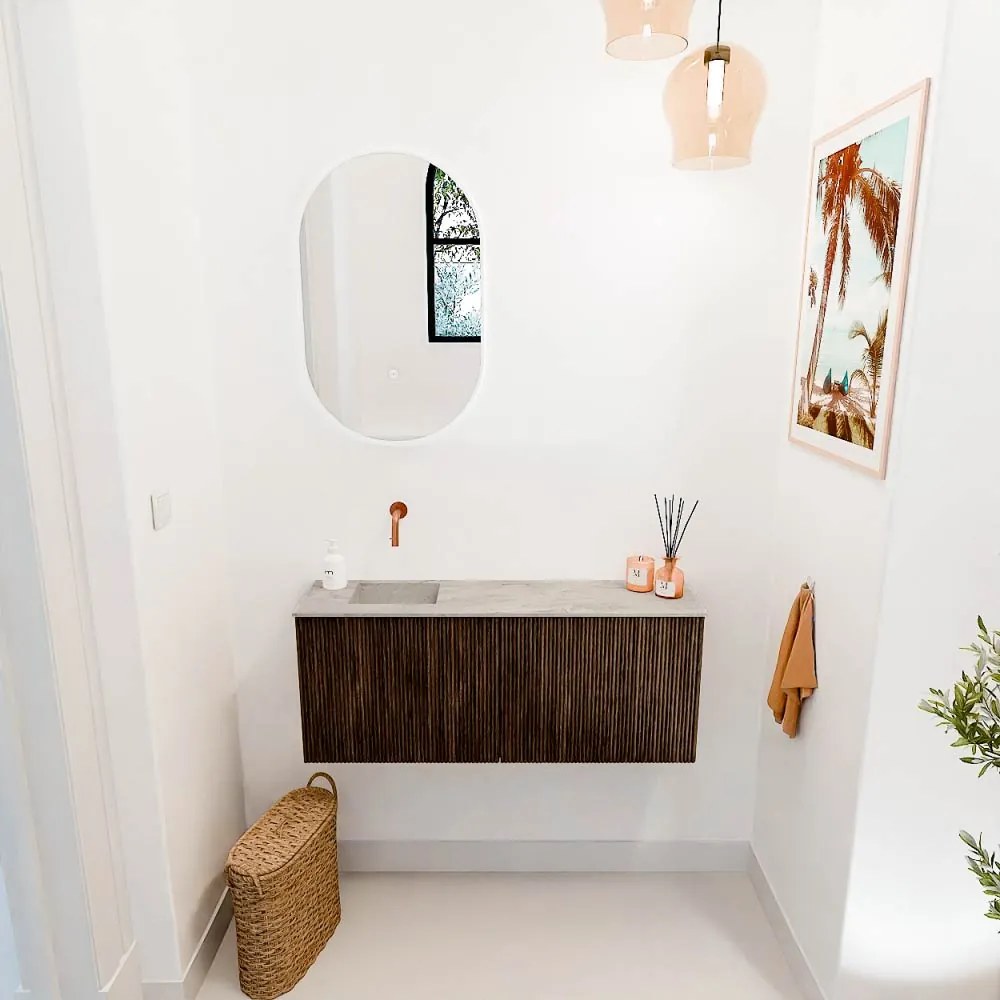 Mondiaz Joya DLux 100cm toiletmeubel walnut met wastafel faye links zonder kraangat glace