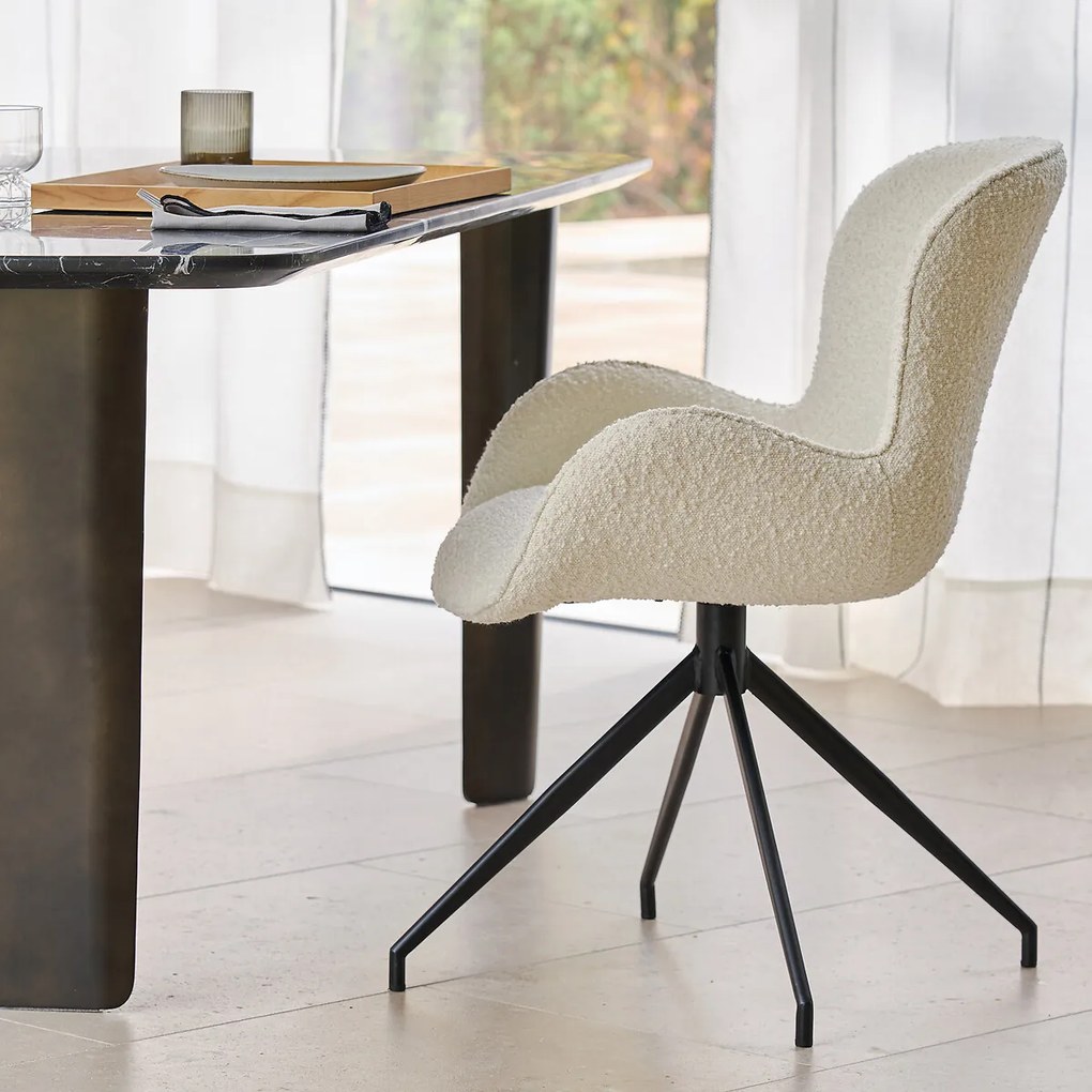 Draaiende tafelfauteuil, bouclé stof, Asyar