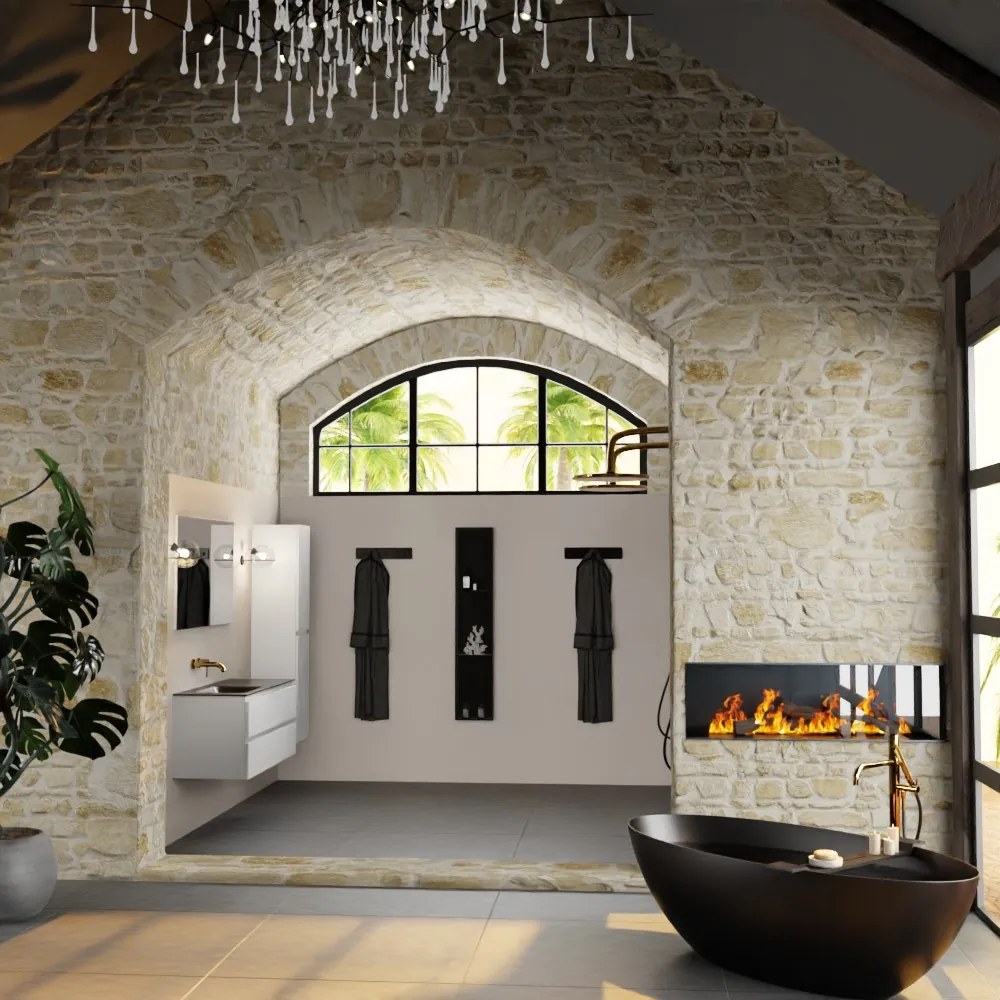 Mondiaz Aivy badmeubel 120cm talc met wastafel solid surface urban links zonder kraangat en spiegel