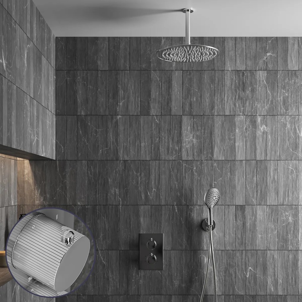 Saniclear Talpa Stripes inbouw regendouche met 30cm hoofddouche, plafondarm en 2 standen handdouche chroom