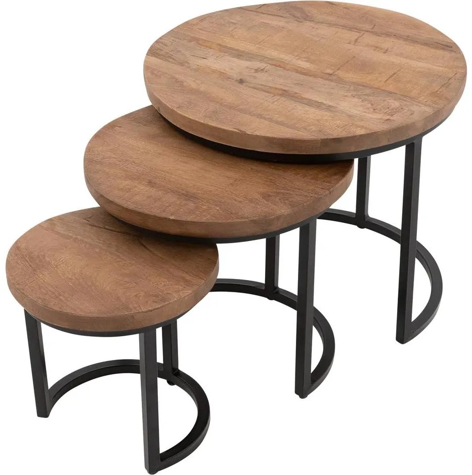 Goossens Salontafel Jelle rond, hout mango bruin, urban industrieel, 54 x 45 x 54 cm