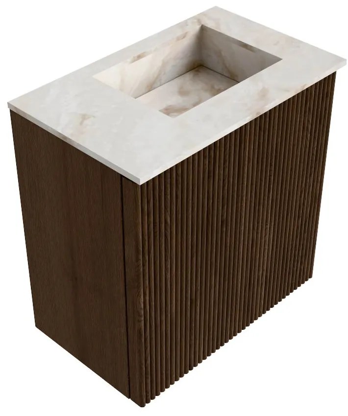 Mondiaz Joya DLux 40cm toiletmeubel walnut met wastafel faye rechts zonder kraangat frappe