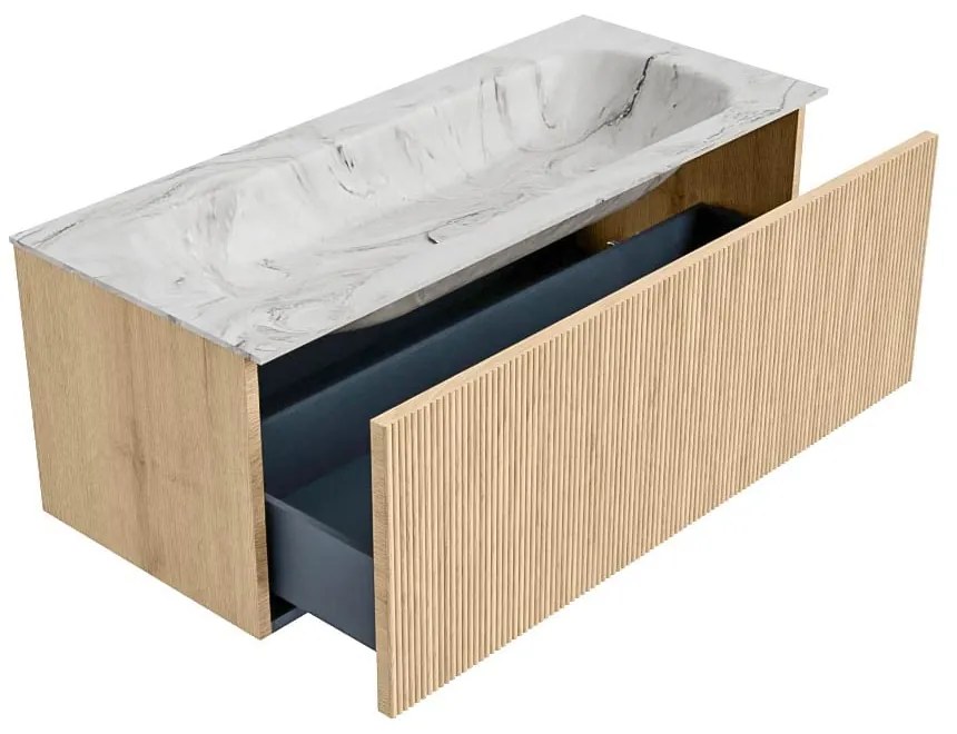 Mondiaz Kurve-dlux 110cm badmeubel oak met 1 lade en wastafel big medium midden 1 kraangat glace