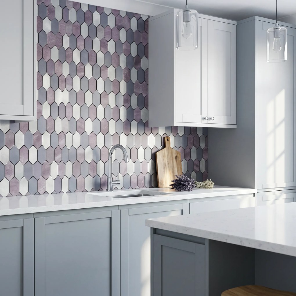 Zelfklevende Mozaïektegels Metaal | Picket Mauve | 30×30 cm | Keuken, Bad & WC
