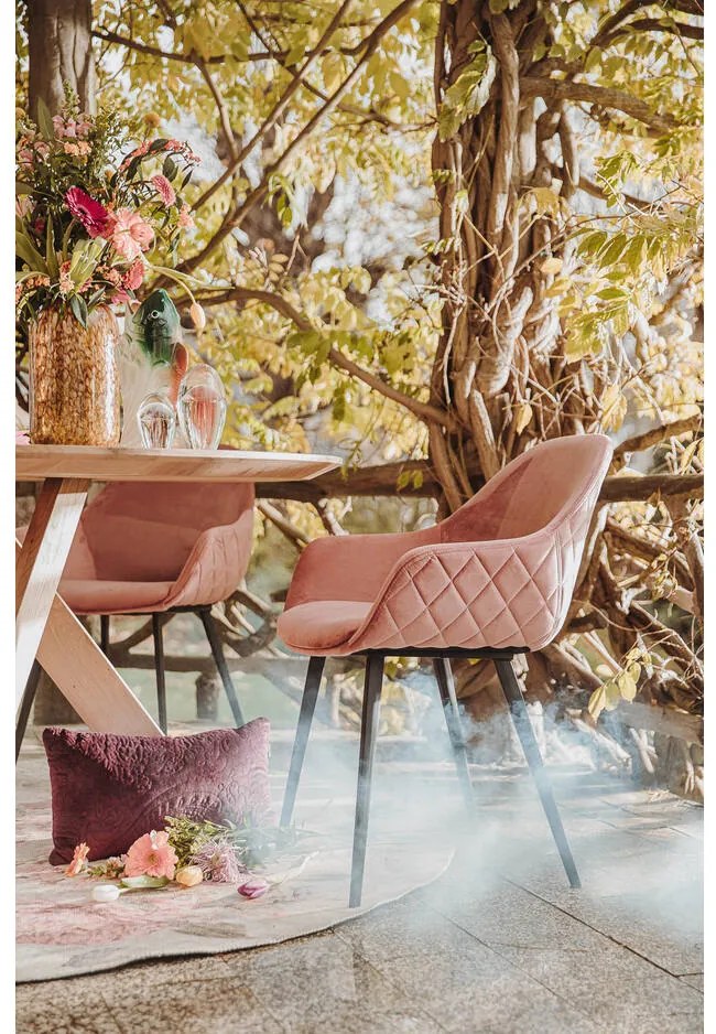 Goossens Basic Eetkamerstoel Vorst roze velvet stof met armleuning, elegant chic