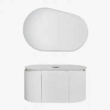 Carsone Zwevend Badkamermeubelset 90x50 Cm Van Hout Wit & Zonder Extra Eenheid & Without Sink & Ovaal Led En Anticondens 100x80 Cm Riben & Zonder -