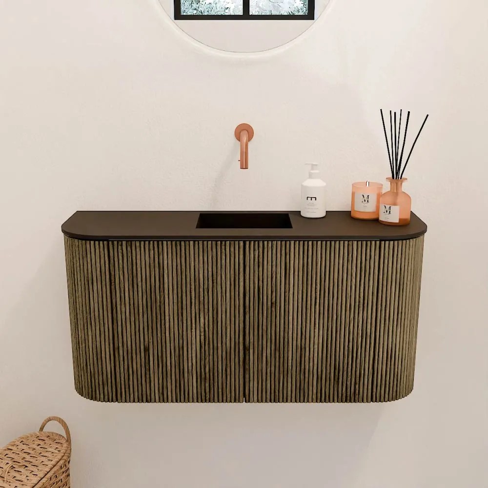 Mondiaz Joya 85cm toiletmeubel ronding links/rechts dusk met wastafel faye midden zonder kraangat urban
