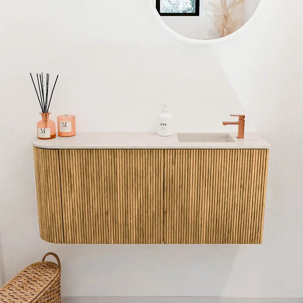 Mondiaz Joya DLux 90cm toiletmeubel ronding links oak met wastafel faye rechts 1 kraangat meli
