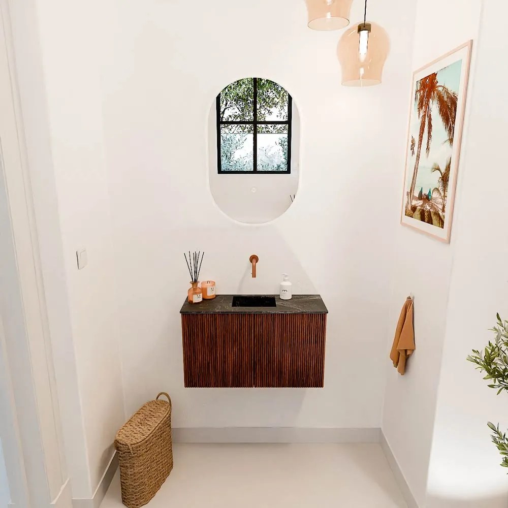 Mondiaz Joya DLux 70cm toiletmeubel ruby met wastafel faye midden zonder kraangat lava