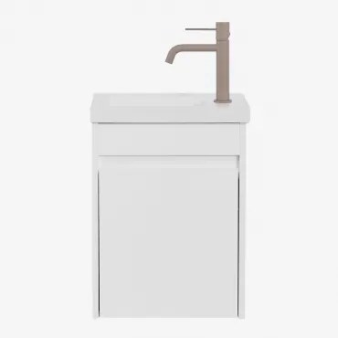 Narek Zwevend Houten Badkamermeubelset Met Geïntegreerde Wastafel Wit & Spiegelloze & Bruin - Mokka ↑20 Cm Met Aftapkraan Zonder - Sklum