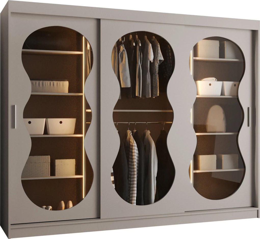 Kledingkast Hartford 534, Kasjmier, 200x250x62cm, 221 kg, Kledingkast deuren: Schuivend, Aantal planken: 5, Aantal planken: 5