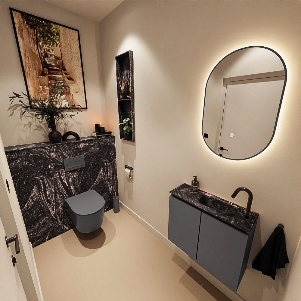 Mondiaz Ture DLux toiletmeubel 60cm dark grey met wastafel lava rechts met kraangat