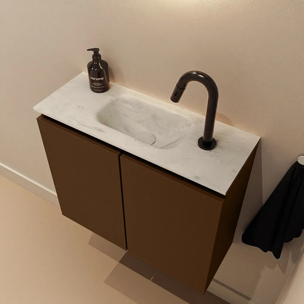 Mondiaz Ture DLux toiletmeubel 60cm rust met wastafel opalo midden met kraangat