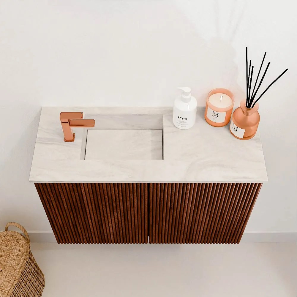 Mondiaz Joya DLux 60cm toiletmeubel ruby met wastafel faye links 1 kraangat ostra